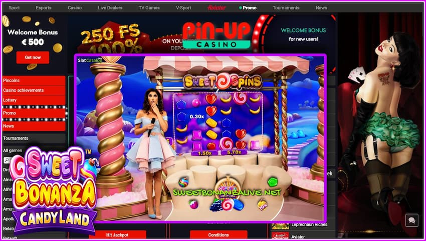 Play Sweet Bonanza Candyland in the Live Casino Pin-Up is in this picture.