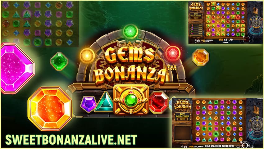 Play the slot Gems Bonanza from Pragmatic Play and Get the Bonus! 5 Gems Bonanza free play in this image.
