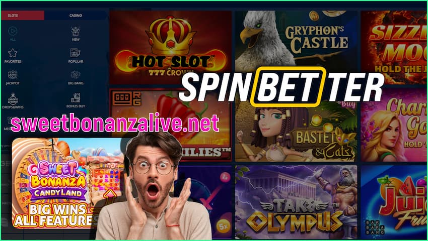 Read the review of the casino Spinbetter and play at the game Sweet Bonanza Candyland. in this picture