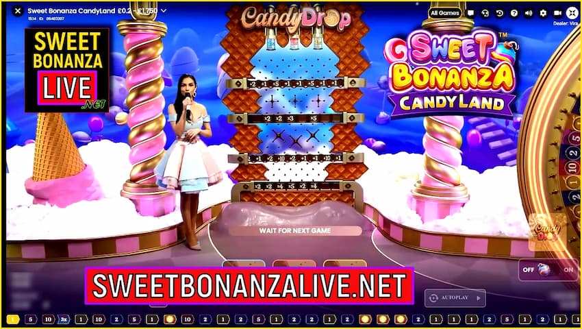 Candy drop gné bónas sa chluiche Sweet Bonanza Candyland san íomhá seo.