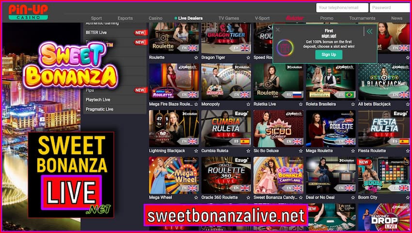 play Sweet Bonanza at Pin-UP මෙම රූපයේ කැසිනෝ.