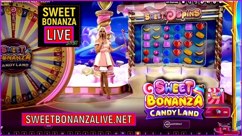 SWEET SPINS ഗെയിമിലെ ബോണസ് സവിശേഷത Sweet Bonanza Candyland ചിത്രത്തിൽ.