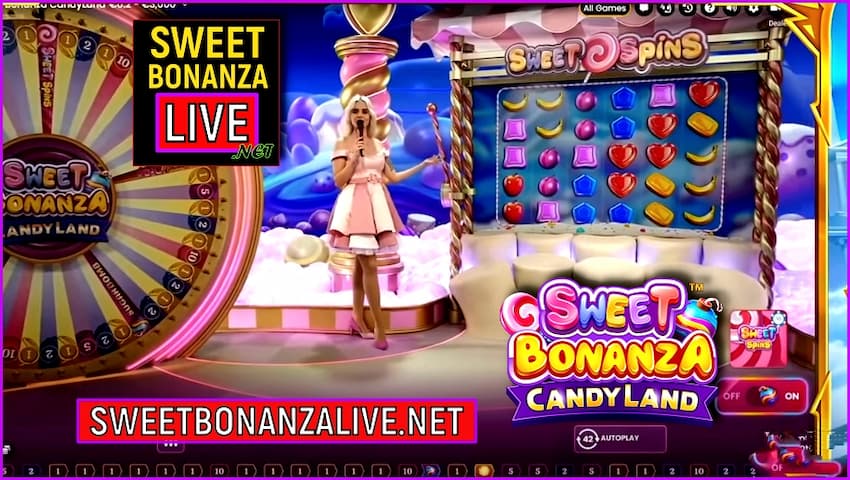 SWEET SPINS gné bónas sa chluiche Sweet Bonanza Candyland sa phictiúr.