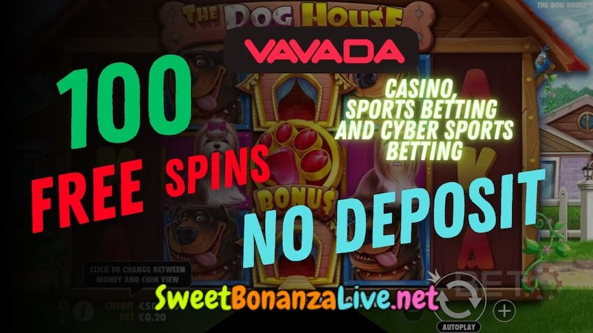 Get 100 free spins on The Dog House game with Vavada at sweetbonanzalive.net can be seen in this image.